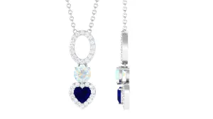 1 CT Blue Sapphire Heart Dangle Necklace with Ethiopian Opal and Moissanite