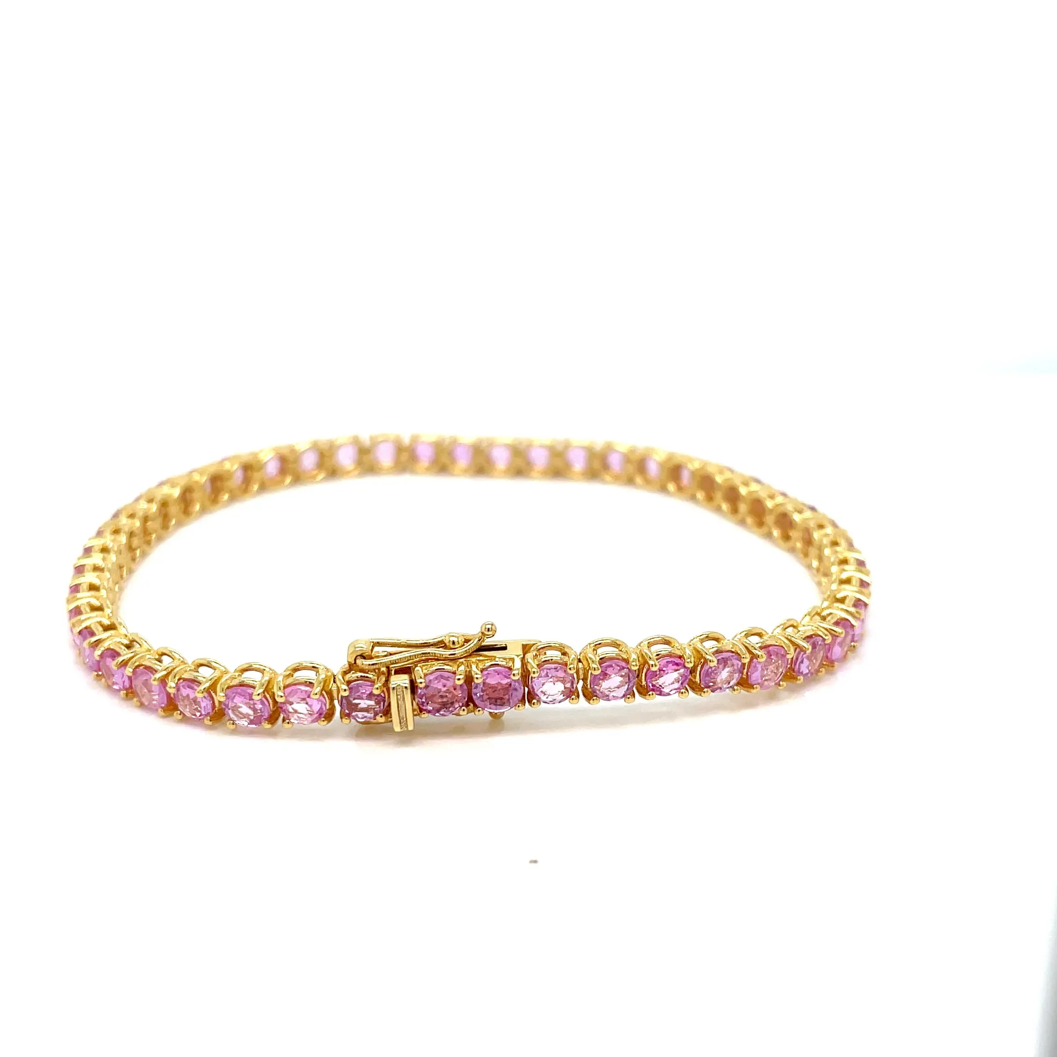 10 Carat Natural Pink Sapphire Yellow Gold Tennis Bracelet