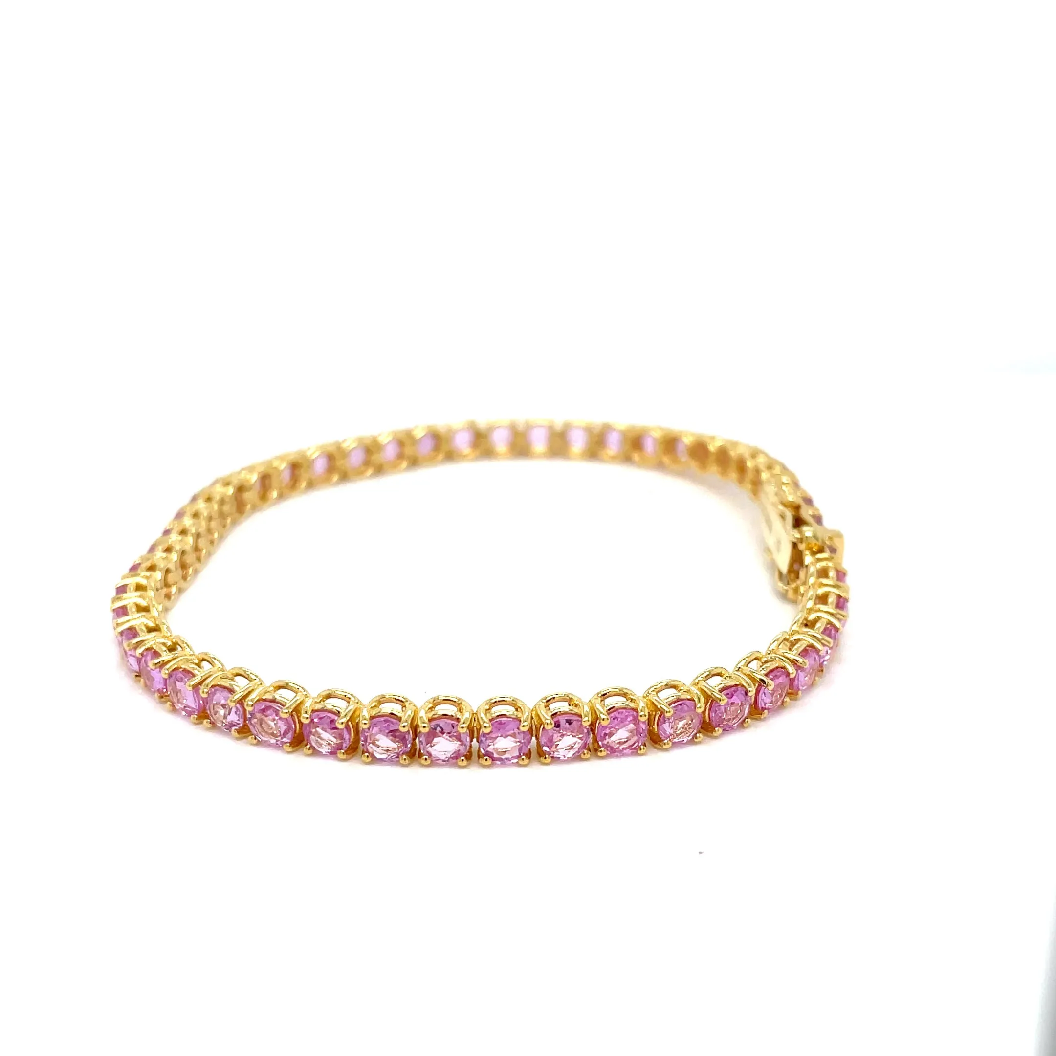 10 Carat Natural Pink Sapphire Yellow Gold Tennis Bracelet