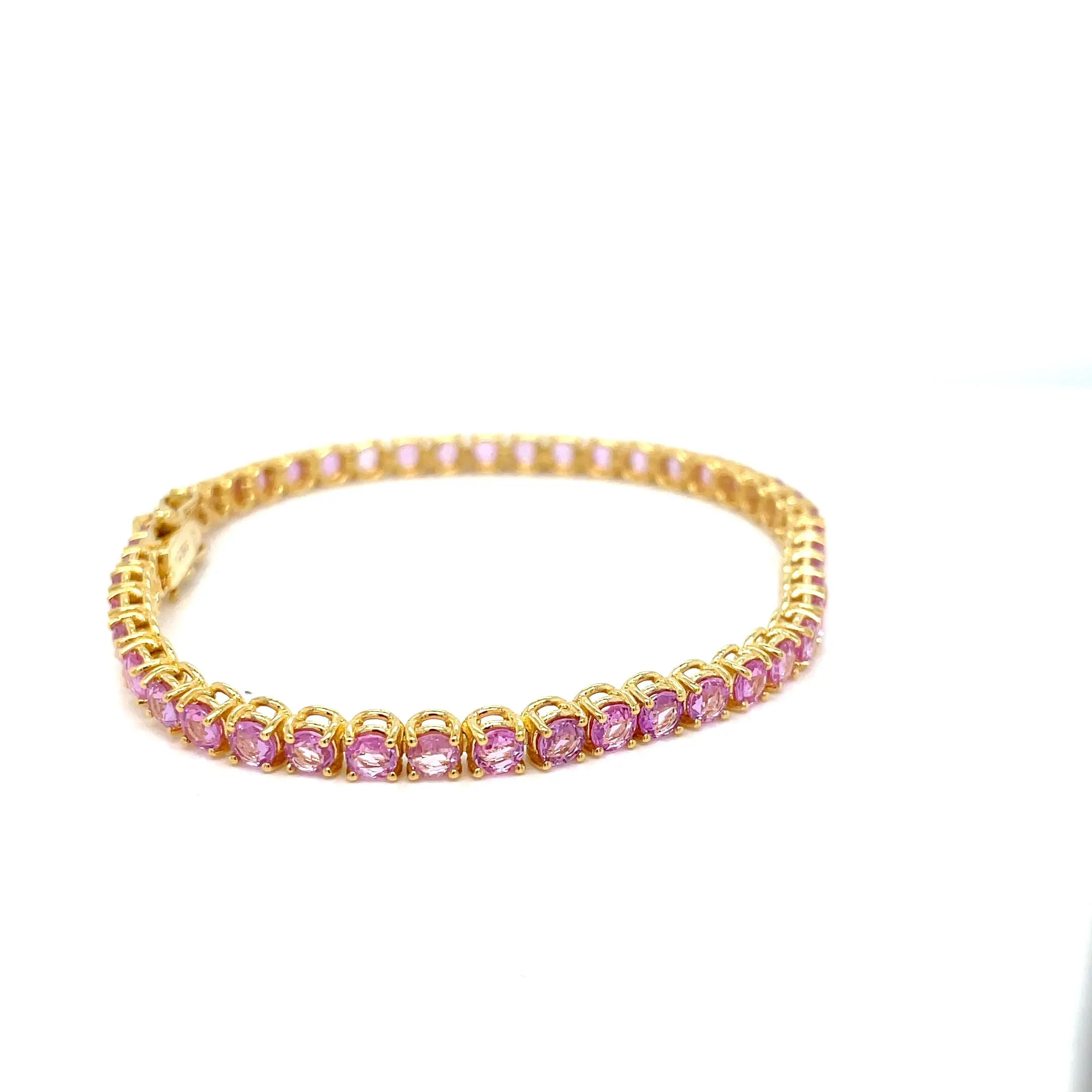 10 Carat Natural Pink Sapphire Yellow Gold Tennis Bracelet