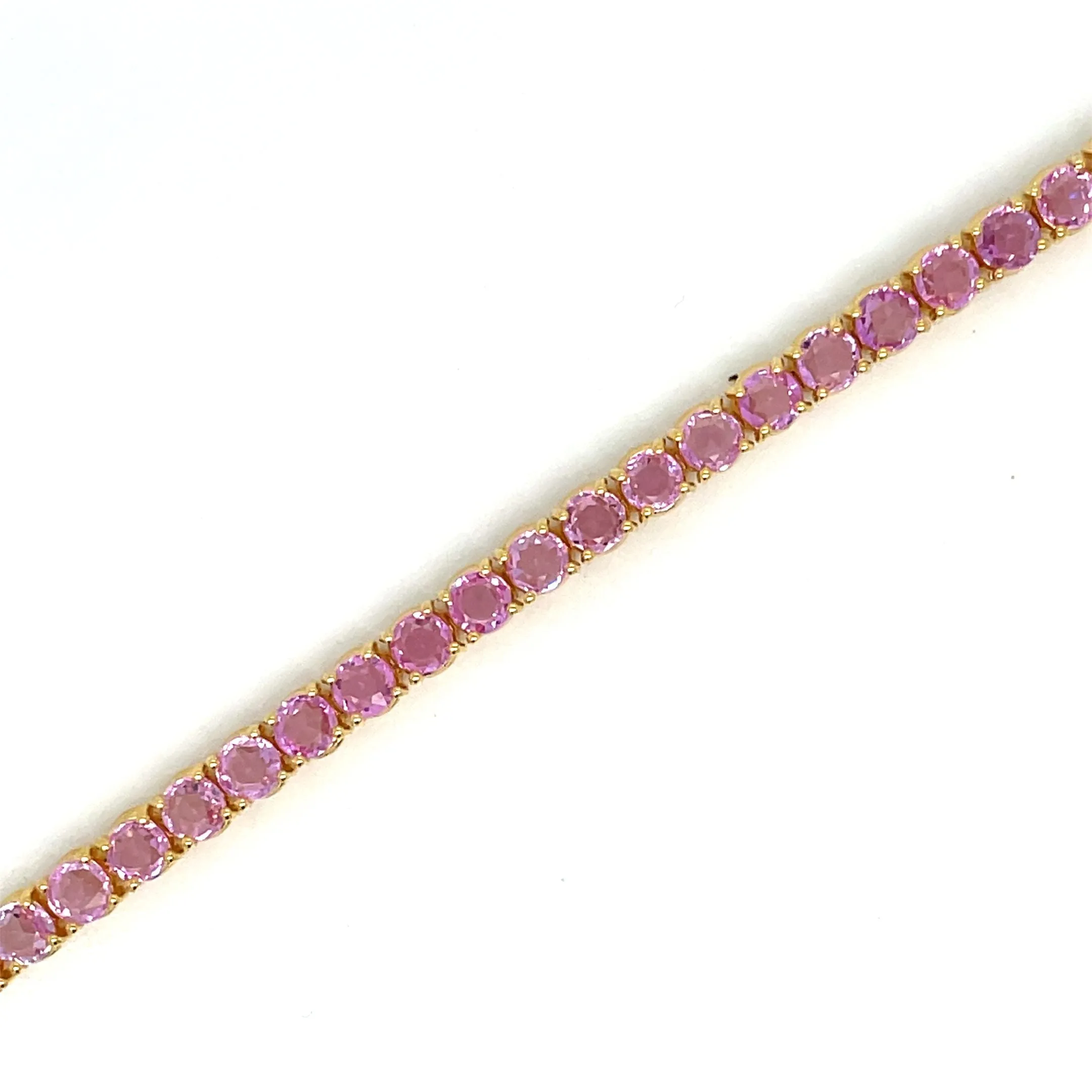 10 Carat Natural Pink Sapphire Yellow Gold Tennis Bracelet