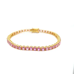 10 Carat Natural Pink Sapphire Yellow Gold Tennis Bracelet