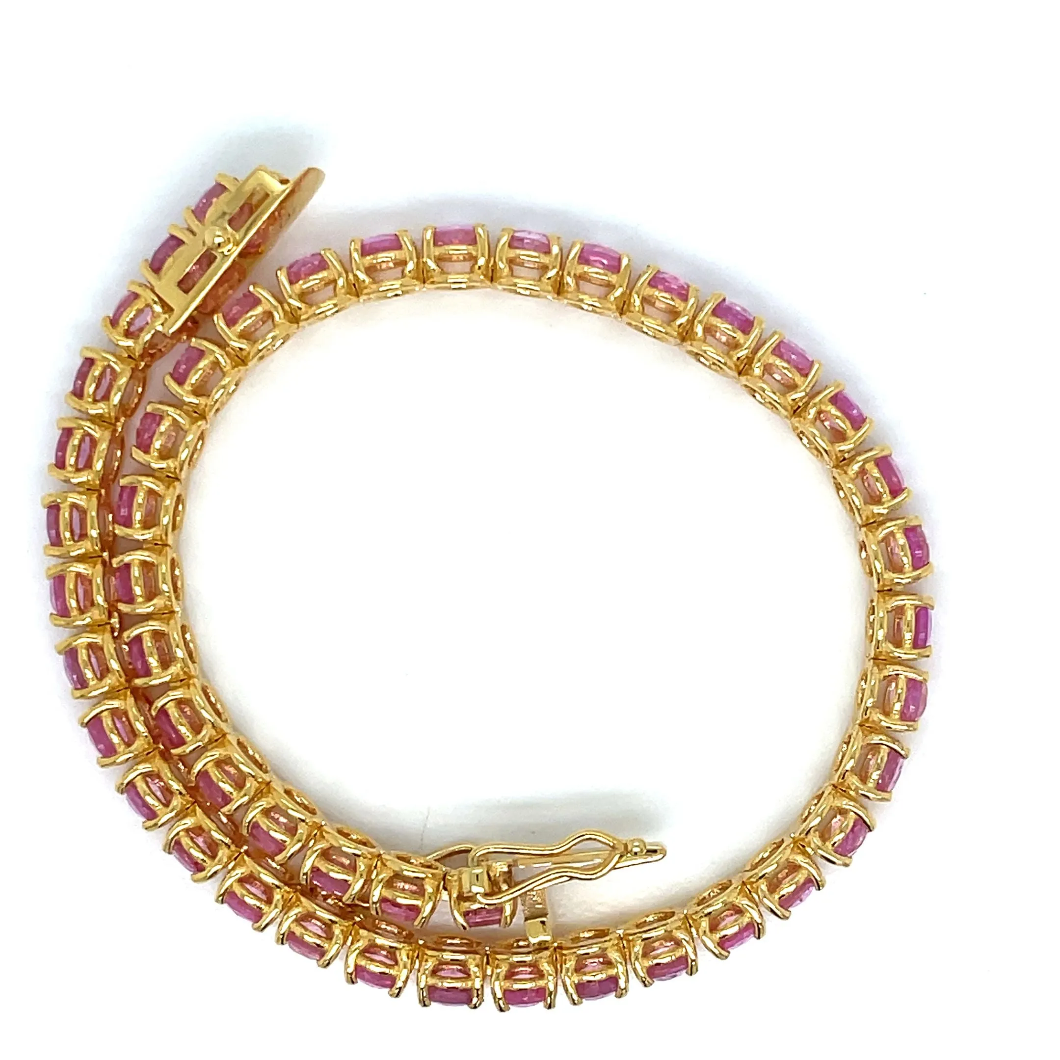 10 Carat Natural Pink Sapphire Yellow Gold Tennis Bracelet