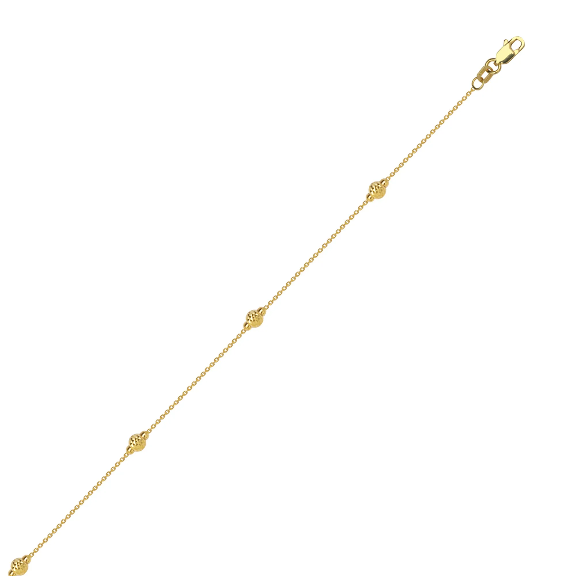 14K Gold Diamond Cut Ball Anklet