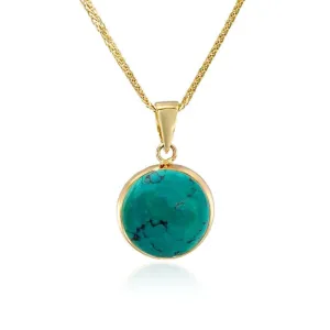 14K Gold Turquoise Pendant - Handmade, Large Round Gem for Women