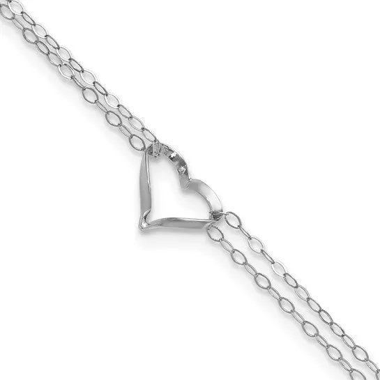 14k White Gold1.0 Gram, 9 Inch With Open 11mm Heart Anklet w/1" Extension