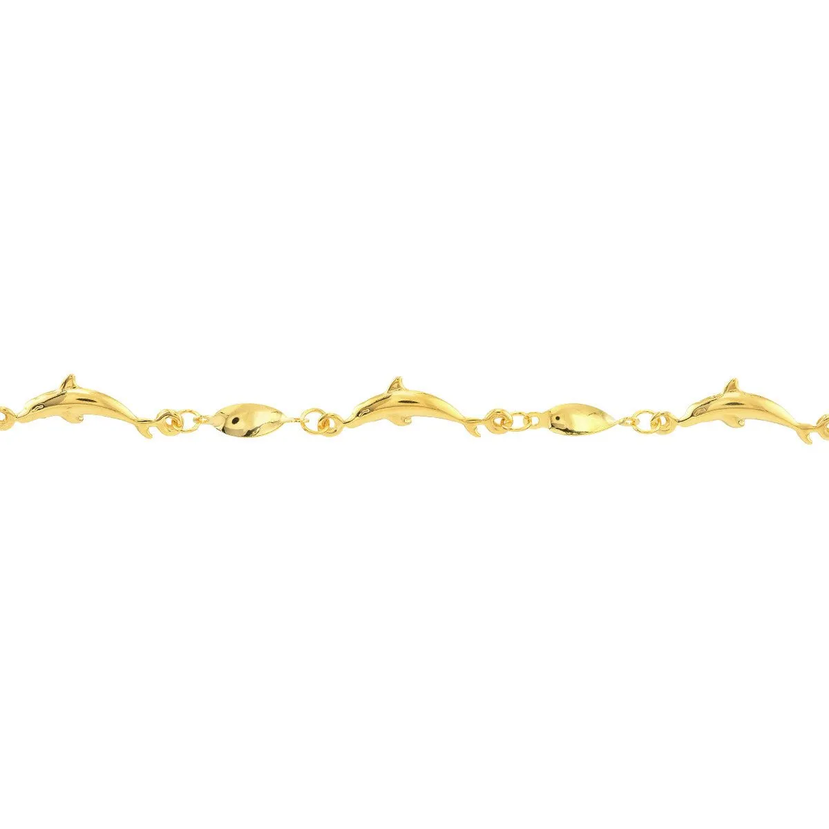 14K Yellow Gold Marquise Twist and Dolphin Anklet