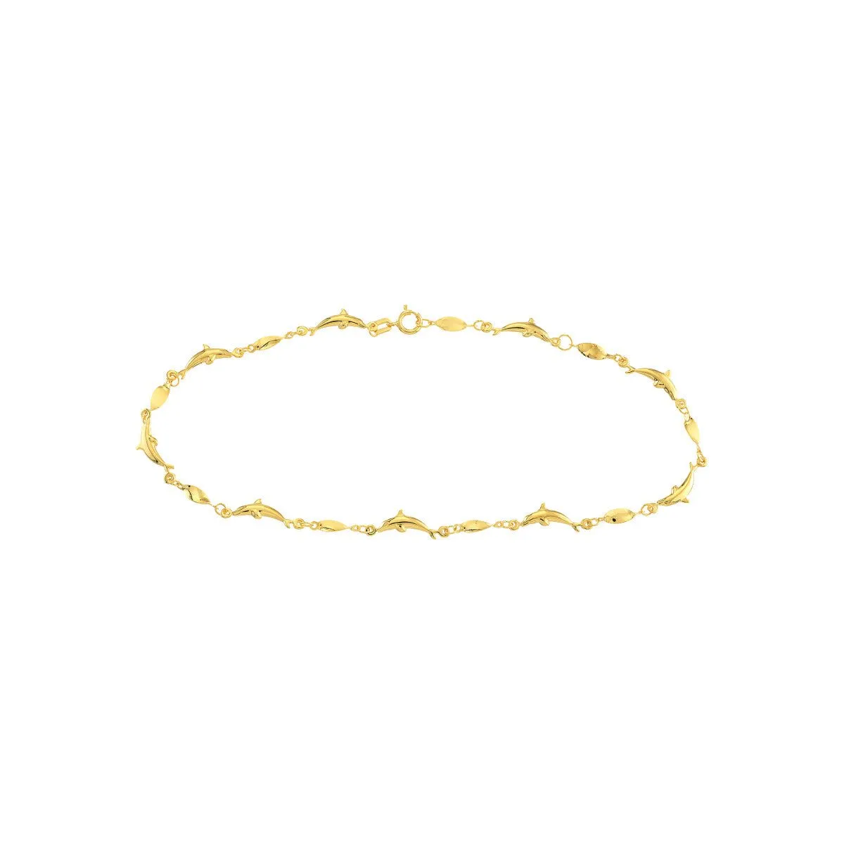 14K Yellow Gold Marquise Twist and Dolphin Anklet