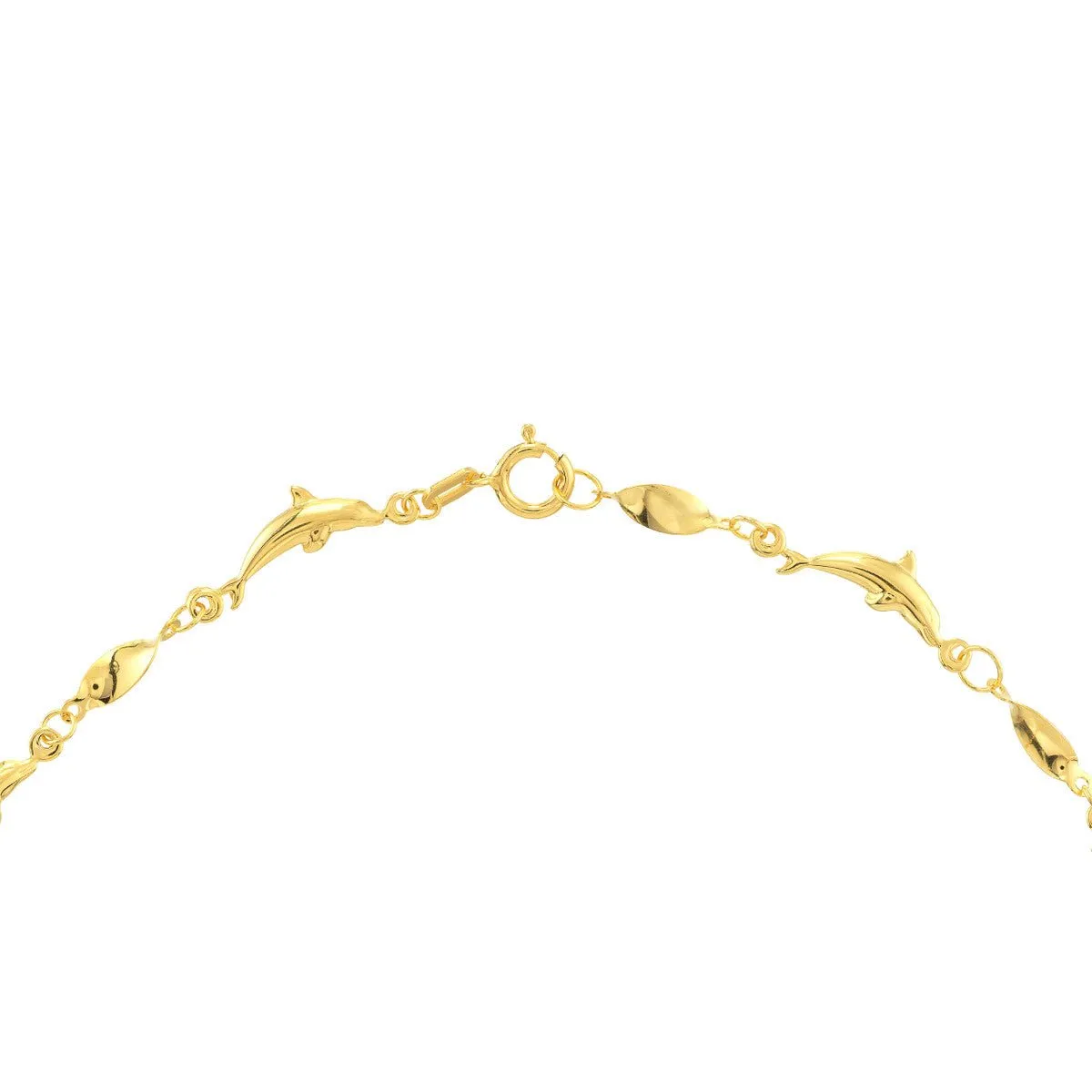 14K Yellow Gold Marquise Twist and Dolphin Anklet