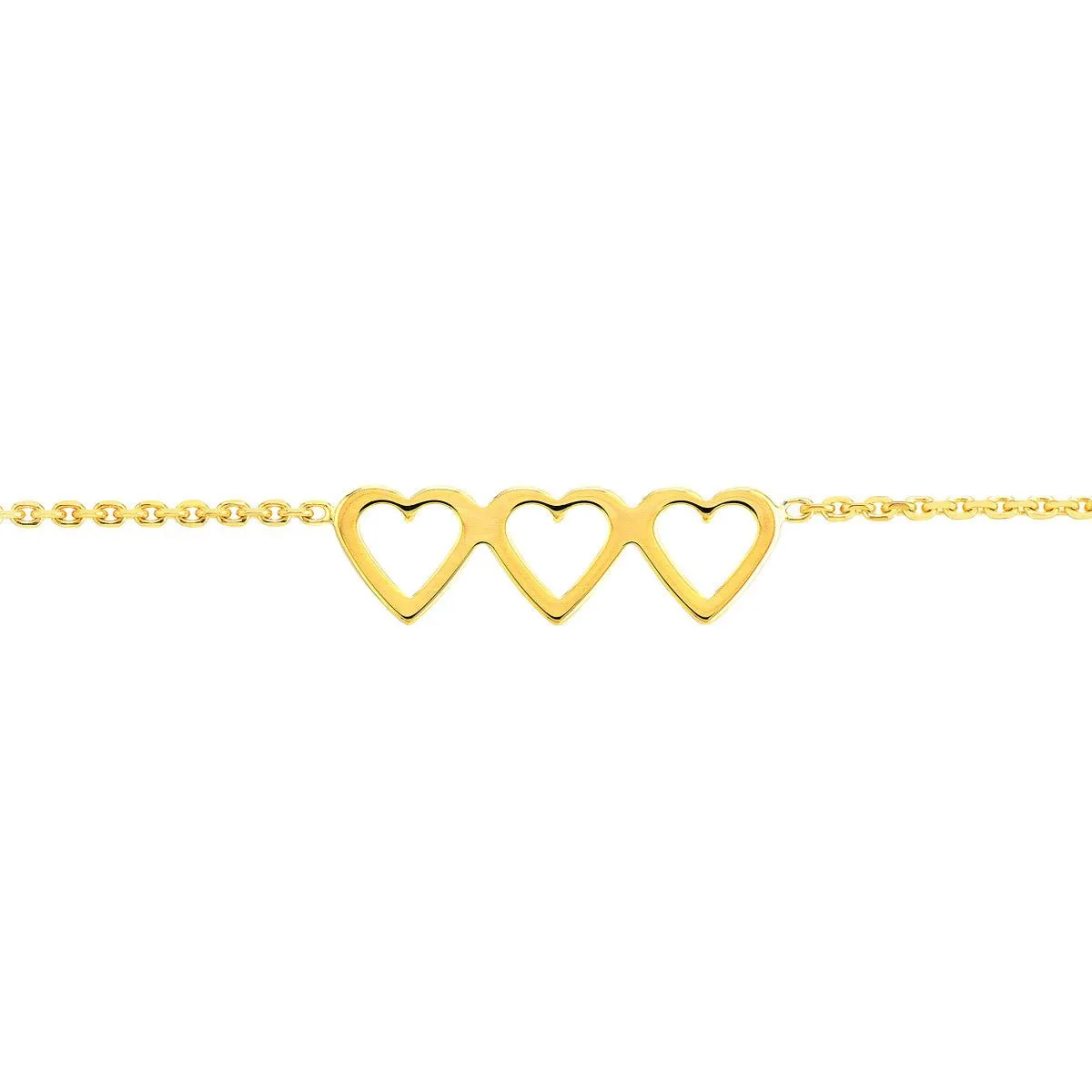 14K Yellow Gold Open Heart Trio Adjustable Anklet