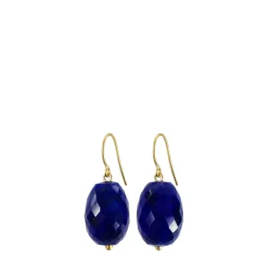 18K Gold Medium Faceted Lapis Bead Drop Earrings