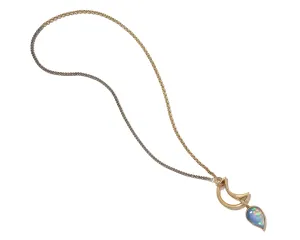 18k Gold Moonlock on a Mixed Up Half & Half Chain with a Small Drop Charm with Opal