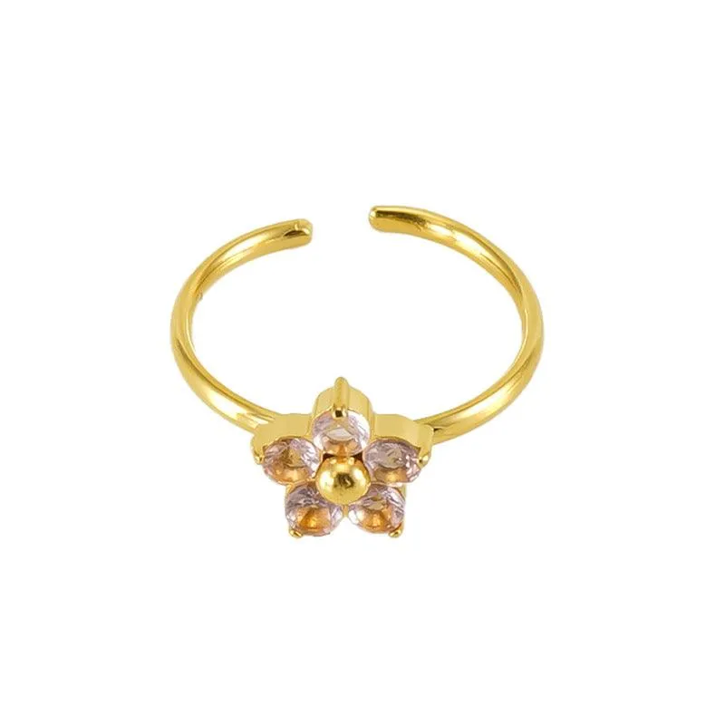 18K Gold-Plated Adjustable Flower Ring with Zircon Stones