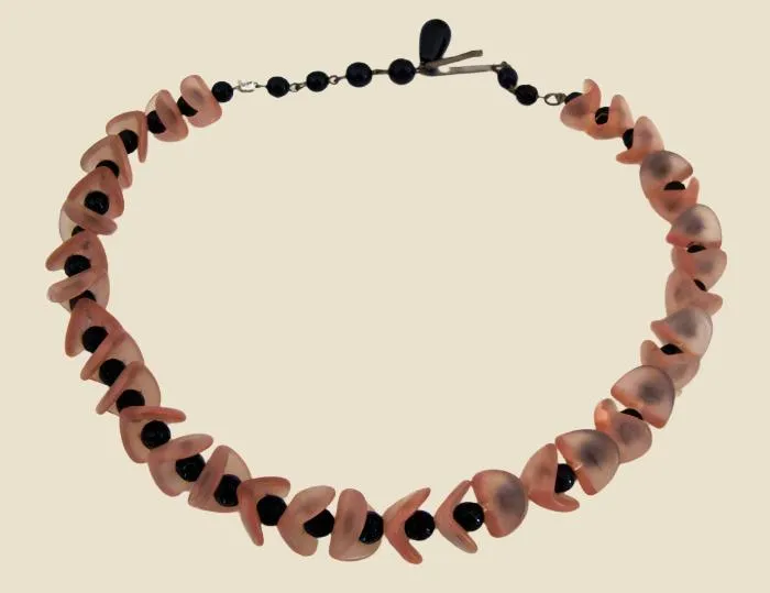 1950s West German Pink And Black Glass Bead Choker Necklace