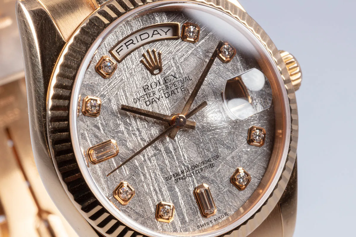 2001 Rolex 18K Rose Gold Day-Date 118235 Diamond Meteorite Dial with Box & Service Papers