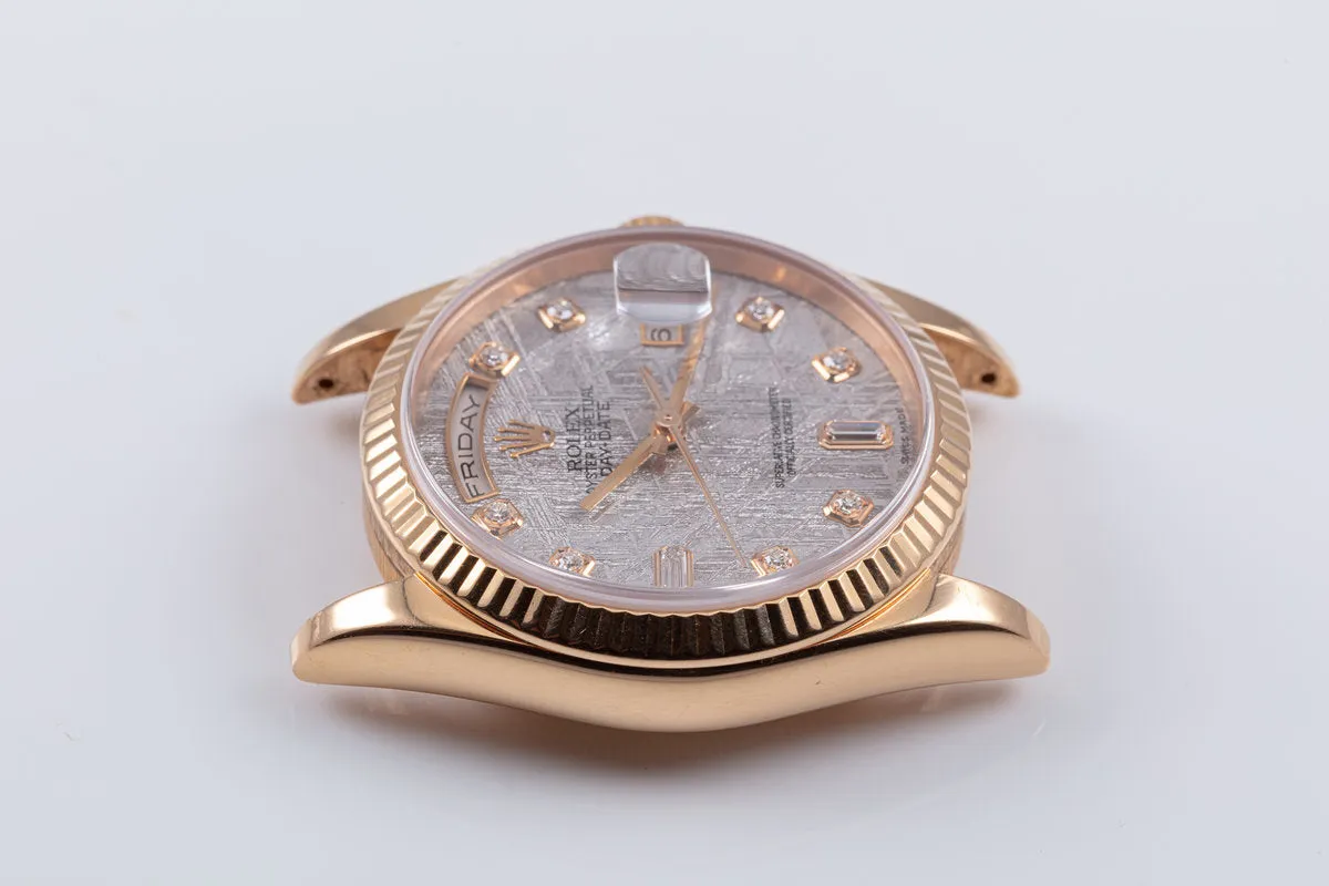 2001 Rolex 18K Rose Gold Day-Date 118235 Diamond Meteorite Dial with Box & Service Papers