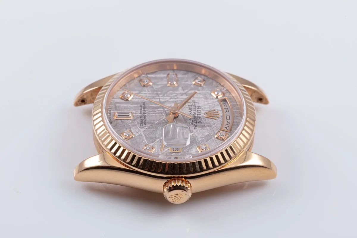 2001 Rolex 18K Rose Gold Day-Date 118235 Diamond Meteorite Dial with Box & Service Papers