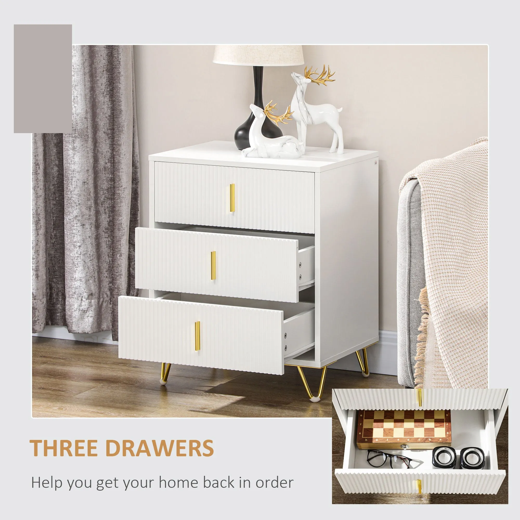 3 Drawer Dresser, Chest of Drawers Storage Cabinet, White