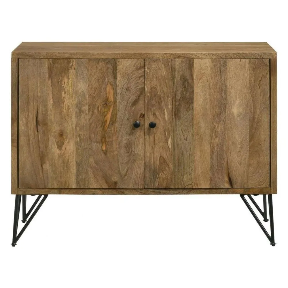 40 Inch Sideboard Cabinet Console, 2 Door, Angled Iron Legs Natural Brown By Casagear Home