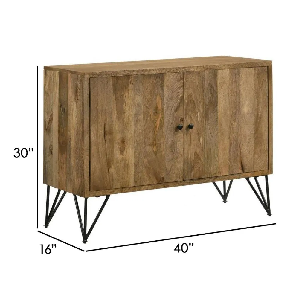 40 Inch Sideboard Cabinet Console, 2 Door, Angled Iron Legs Natural Brown By Casagear Home