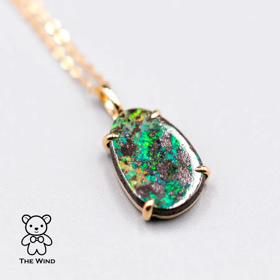 4.56ct Unique Pattern Australian Boulder Opal Pendant Necklace 18K Yellow Gold