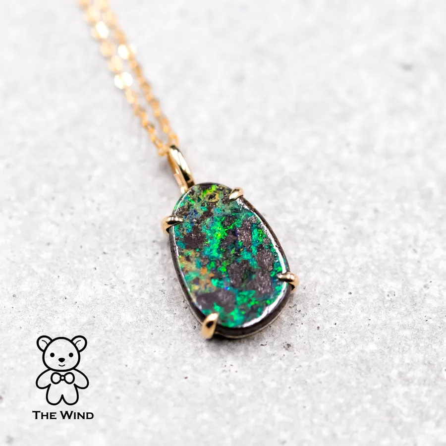 4.56ct Unique Pattern Australian Boulder Opal Pendant Necklace 18K Yellow Gold