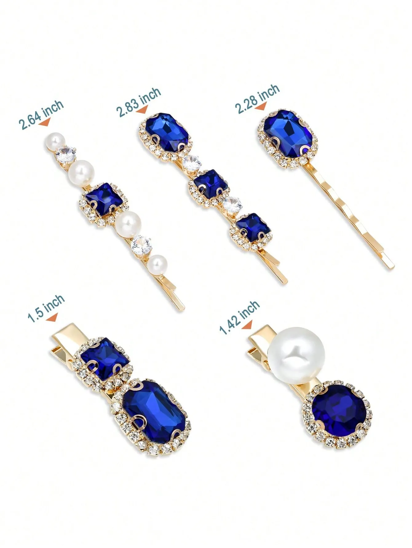 5pcs Blue Rhinestone Hair Clip For Women, Retro Character Hairpin With Elegant