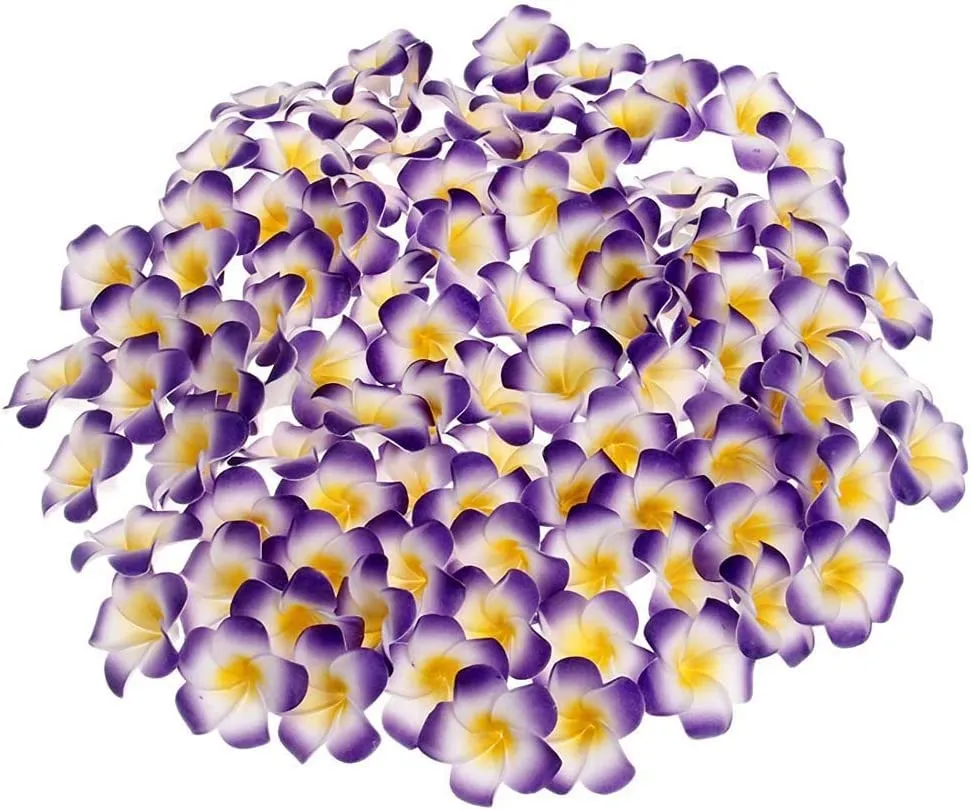 ALEVAN 2.4 inch artificial Plumier Rubric Hawaiian Flower Petals Hair Hat Wreath Floral Hawaiian Foam Frangipani Flowers for DIY Home Beach Wedding Party Decoration (Purple, 48)