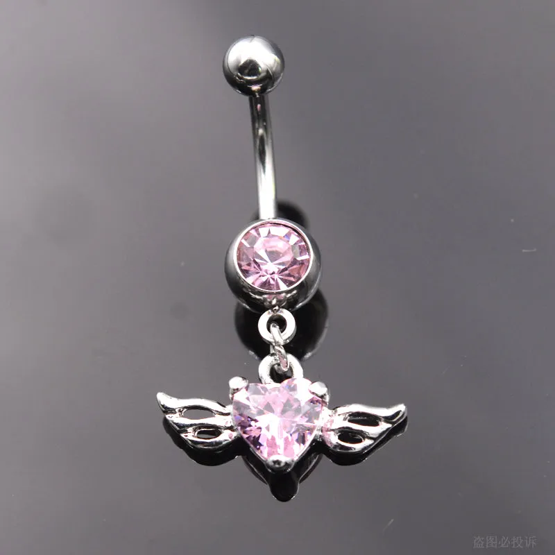 Angel Love Wing Heart Navel Piercing Ombligo Black Zircon Belly Button Rings Belly Piercing Ring Pircing Ear Jewelry