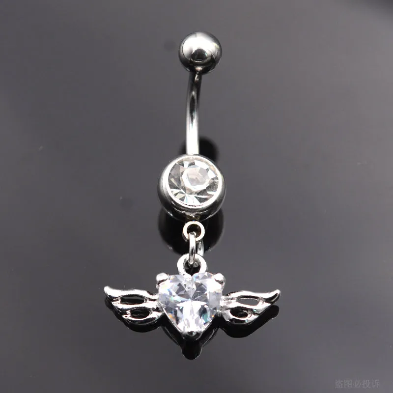 Angel Love Wing Heart Navel Piercing Ombligo Black Zircon Belly Button Rings Belly Piercing Ring Pircing Ear Jewelry