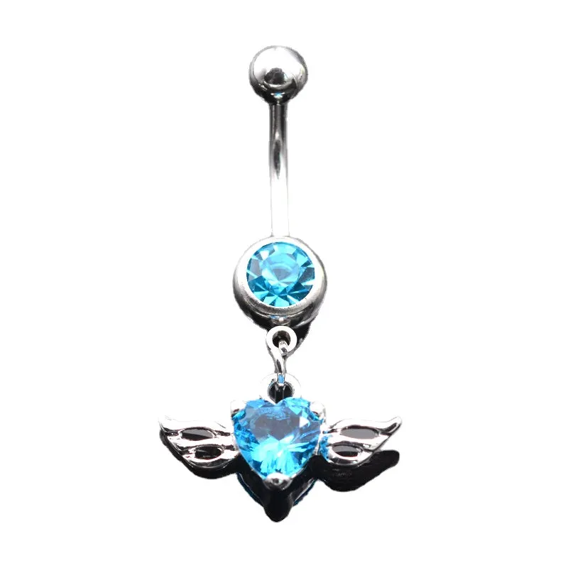 Angel Love Wing Heart Navel Piercing Ombligo Black Zircon Belly Button Rings Belly Piercing Ring Pircing Ear Jewelry