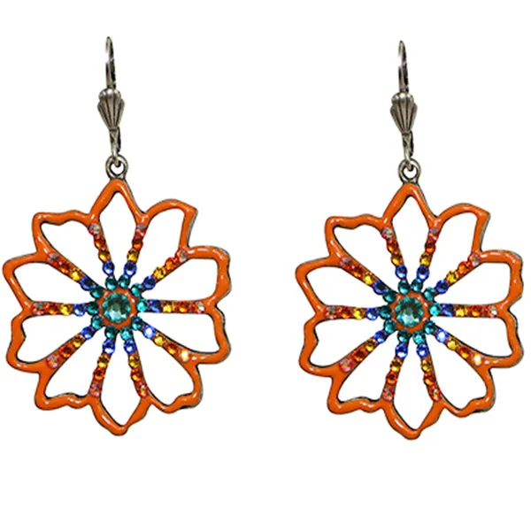 Anne Koplik Tangerine Flower Art Nouveau-Style Leverback Earrings