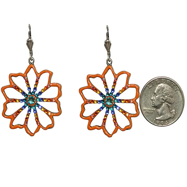 Anne Koplik Tangerine Flower Art Nouveau-Style Leverback Earrings