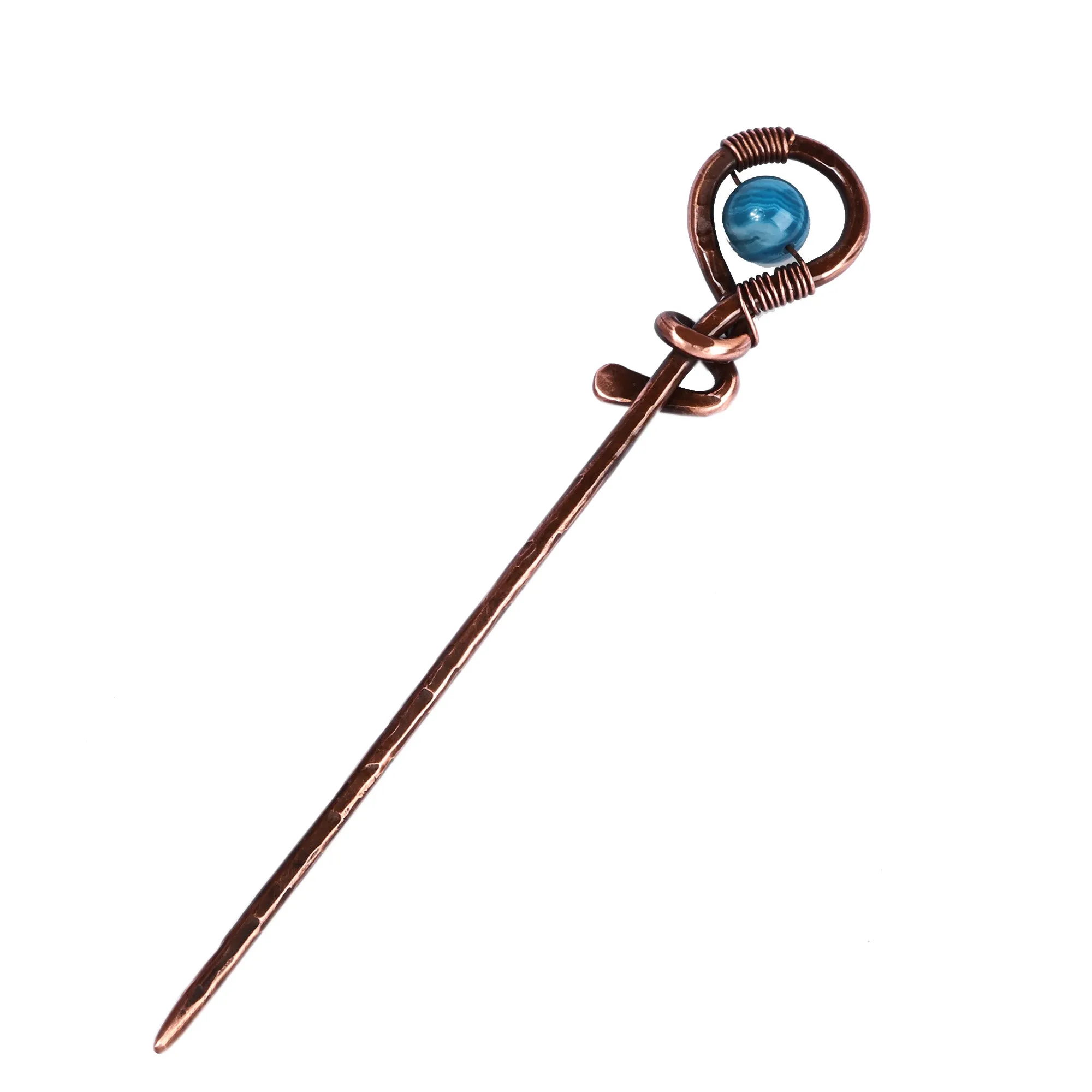 Antique-Finished Classic Blue Agate and Copper Hairpin - My Celestial Beauty | NOVICA