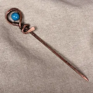 Antique-Finished Classic Blue Agate and Copper Hairpin - My Celestial Beauty | NOVICA