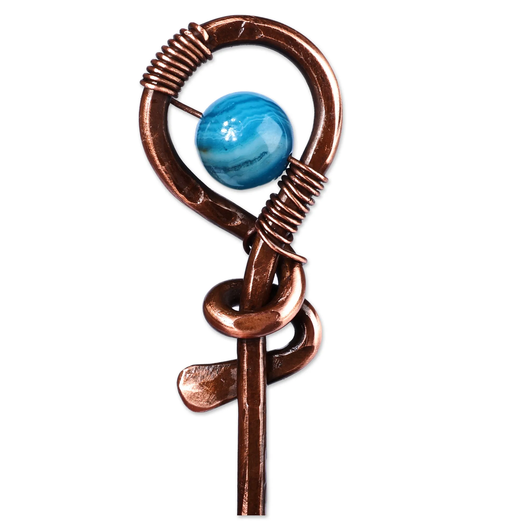 Antique-Finished Classic Blue Agate and Copper Hairpin - My Celestial Beauty | NOVICA