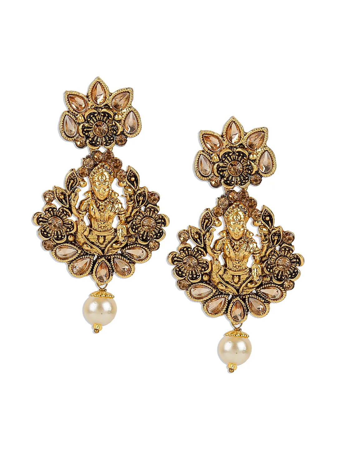 Antique Matte Gold Finish Meenakari Pearl Temple Jewellery - Anikas Creation