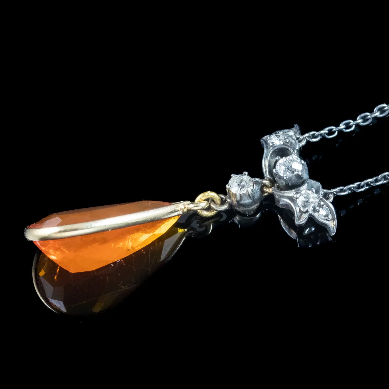 Antique Victorian Fire Opal Diamond Lavaliere Necklace 5ct Opal