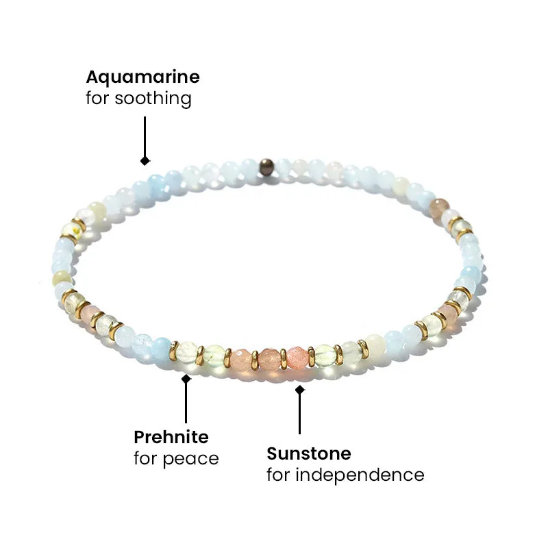 Aquamarine Sunstone and Prehnite Delicate Anklet