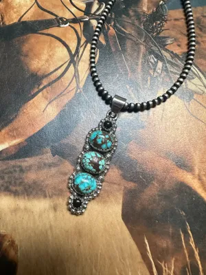 Beautiful Handmade Sterling Silver, Onyx & Number 8 Turquoise Pendant