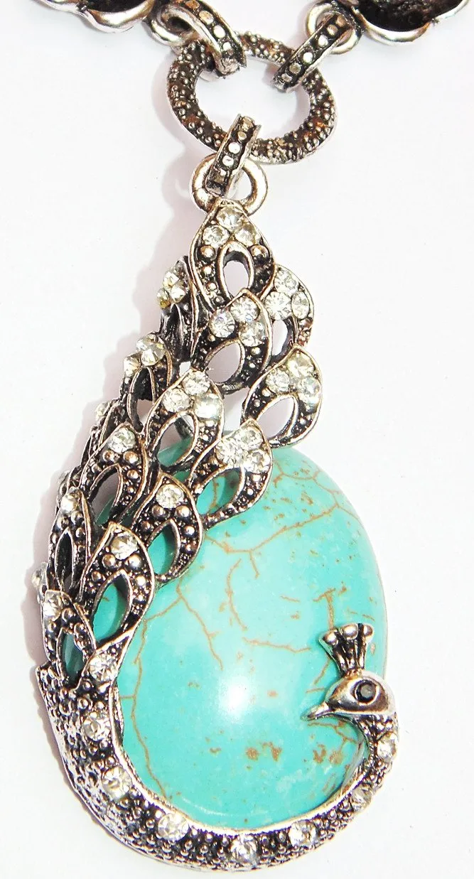 Beautiful Necklace with Turquoise (Firoza) Peacock shaped pendant