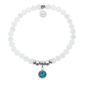 Birthstone Collection - March Aquamarine Crystal Charm with White Crystal Charity Bracelet