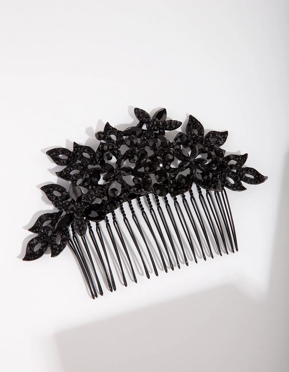 Black Crystal Floral Hair Comb