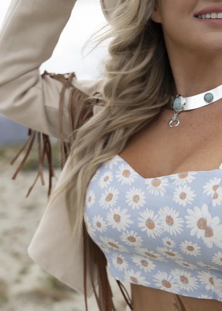 Bohemian Western Turquoise Stone Wide Metal Choker Necklace