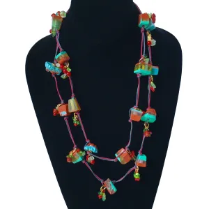 Candy Crunch Necklace: Turqoise and Red with Baubles