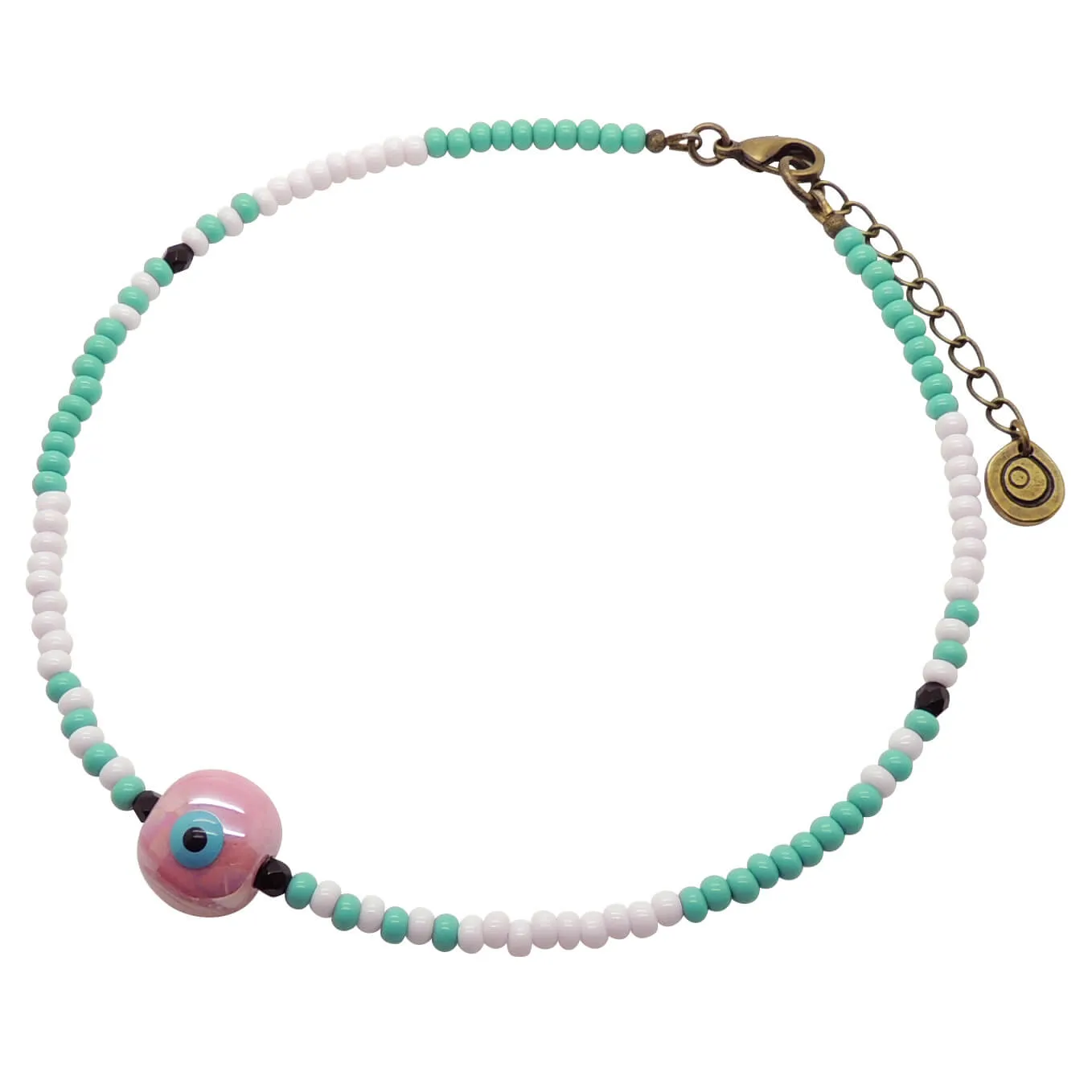 Ceramic Evil Eye Bubble Charm Two Tone Glass Bead Choker