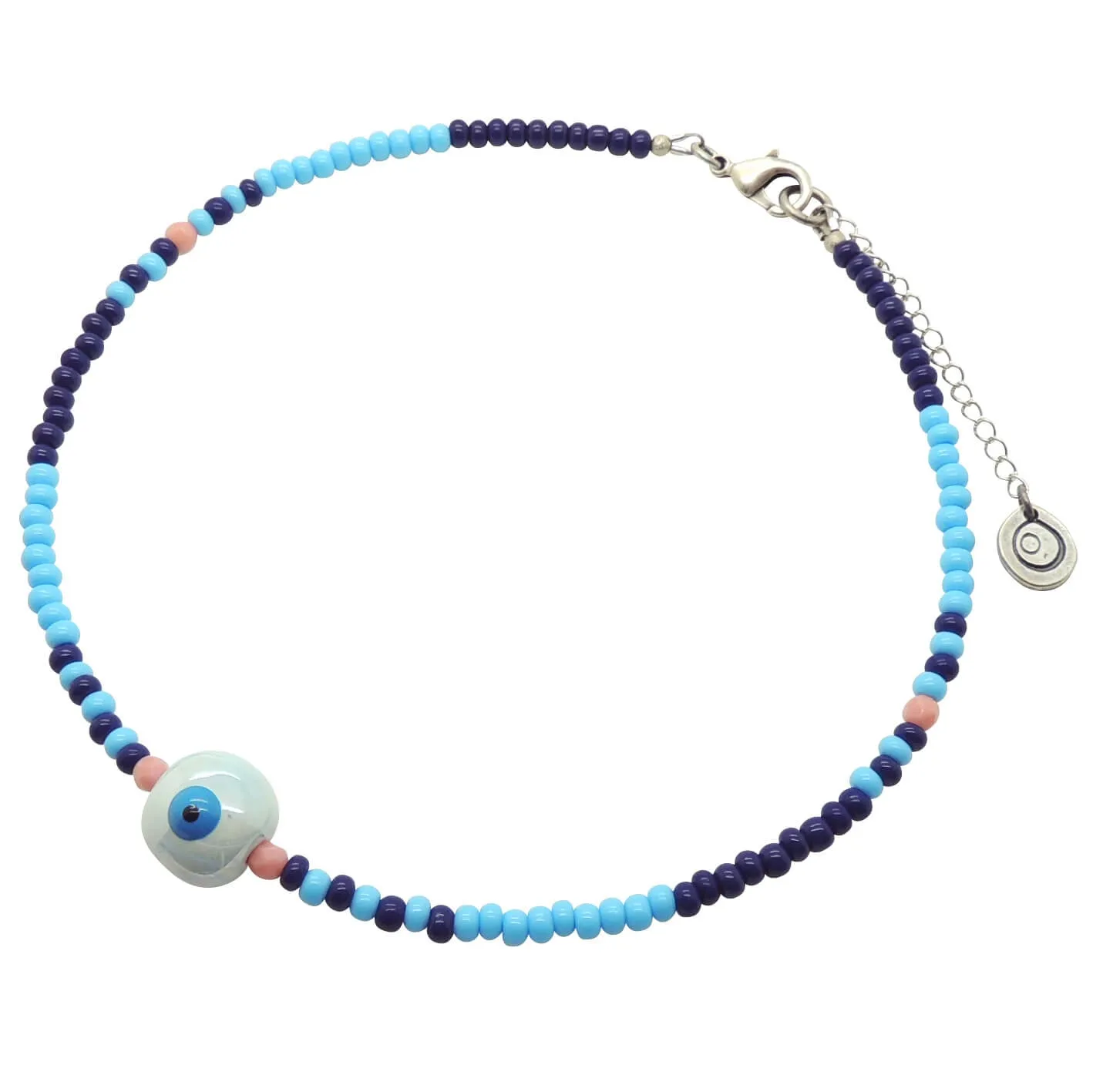 Ceramic Evil Eye Bubble Charm Two Tone Glass Bead Choker