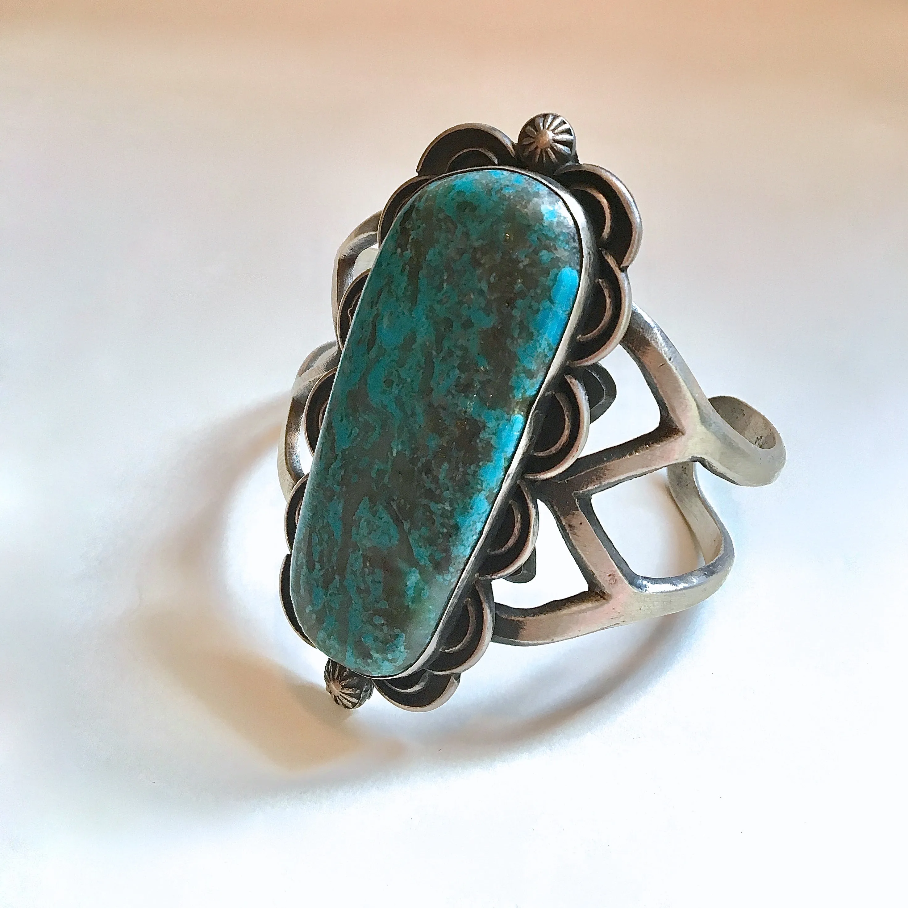 Chimney Butte Large Sandcast Silver & Turquoise Navajo Cuff