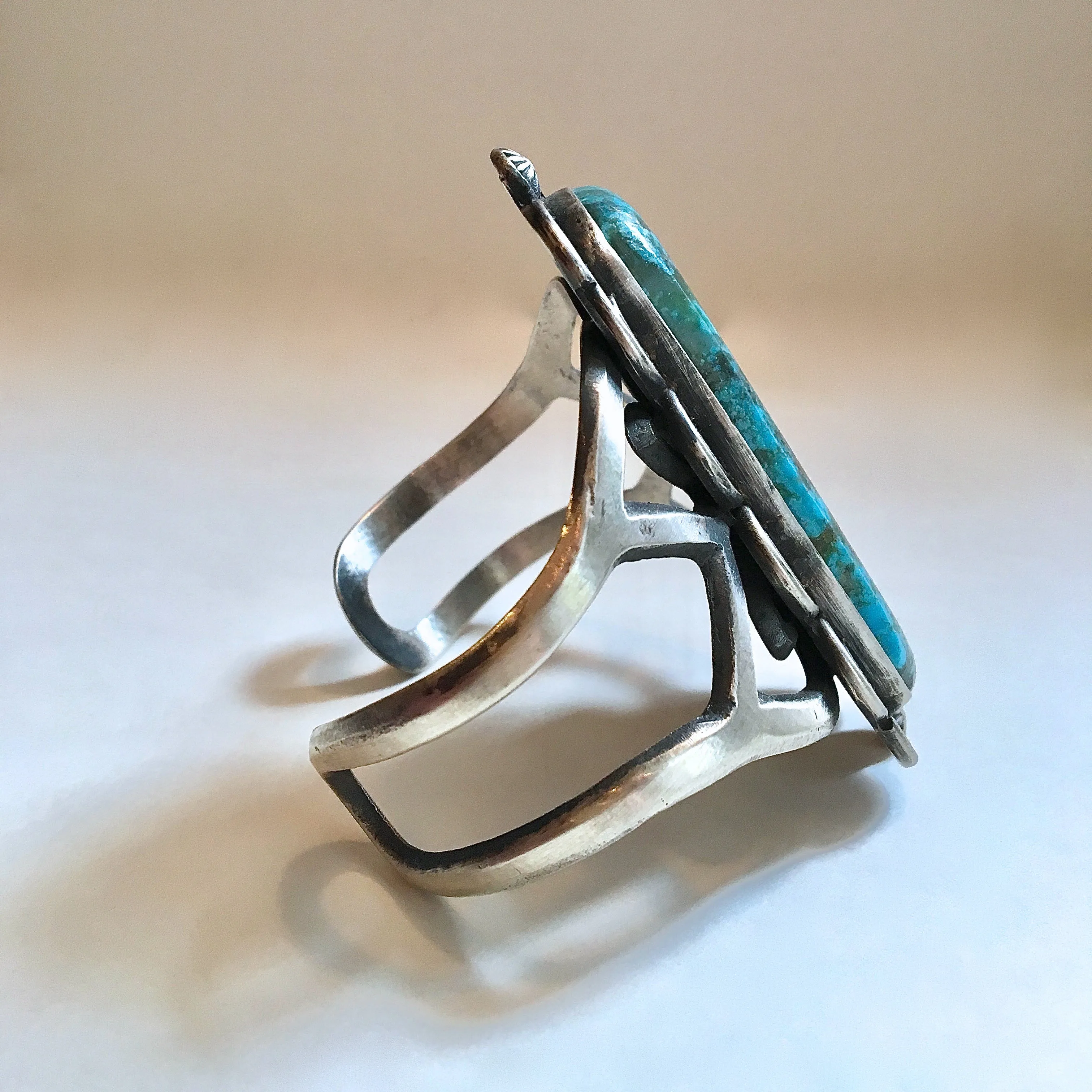 Chimney Butte Large Sandcast Silver & Turquoise Navajo Cuff