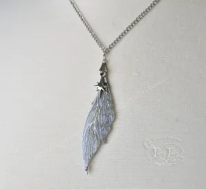 Colette Fairy Wing Necklace in Silver and Faux Opal - Right Facing, Irregular, 18 Inch Chain